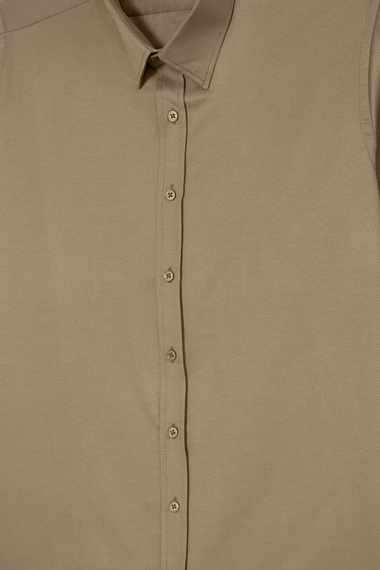 Erkek Modern Fit Dar Kesim Pamuklu Uzun Kollu Kravatlık Armürlü Bej Gömlek