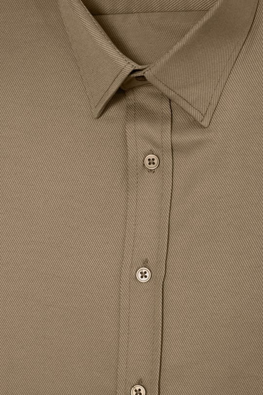 Erkek Modern Fit Dar Kesim Pamuklu Uzun Kollu Kravatlık Armürlü Bej Gömlek