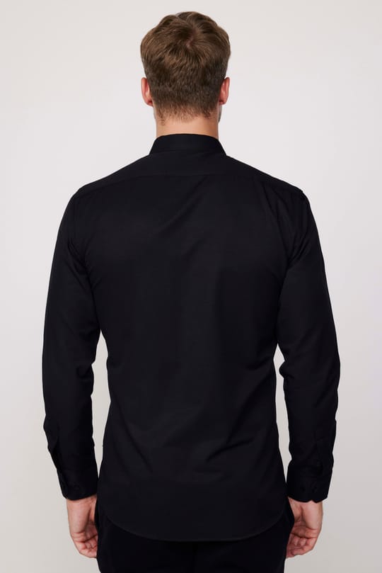 Modern Slim Fit Uzun Kollu Pamuklu Kolay Ütü Armürlü Erkek Siyah Gömlek