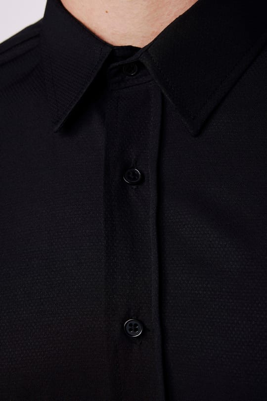 Modern Slim Fit Uzun Kollu Pamuklu Kolay Ütü Armürlü Erkek Siyah Gömlek