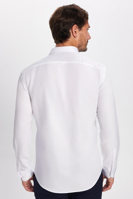 Modern Slim Fit Uzun Kollu Düz Saten Pamuklu Erkek Beyaz Gömlek