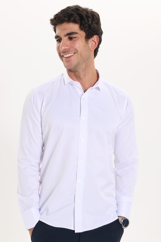 Modern Slim Fit Uzun Kollu Düz Saten Pamuklu Erkek Beyaz Gömlek