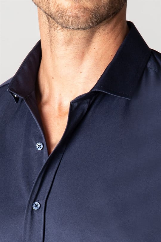 Modern Slim Fit Uzun Kollu Düz Saten Pamuklu Erkek Lacivert Gömlek