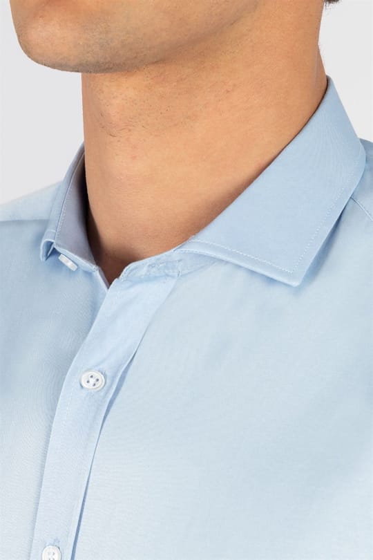 Modern Slim Fit Uzun Kollu Düz Saten Pamuklu Erkek Mavi Gömlek