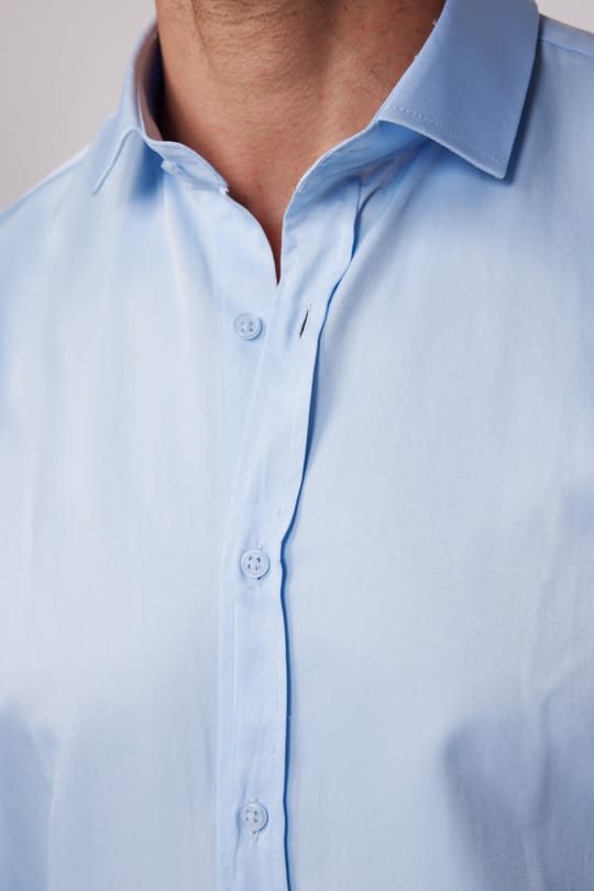 Modern Slim Fit Uzun Kollu Düz Saten Pamuklu Erkek Mavi Gömlek