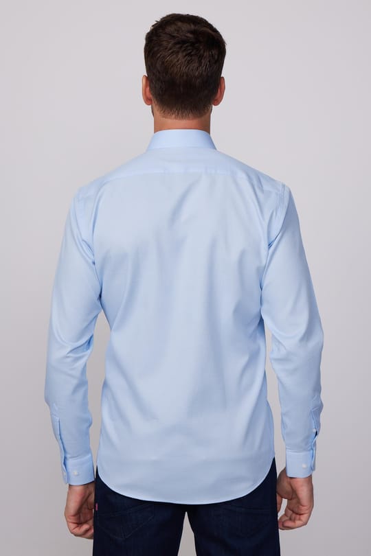 Modern Fit Uzun Kollu %100 Pamuk Armürlü Leke Tutmaz Mavi Gömlek
