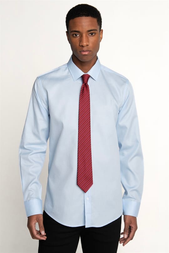 Modern Fit Uzun Kollu %100 Pamuk Armürlü Leke Tutmaz Mavi Gömlek