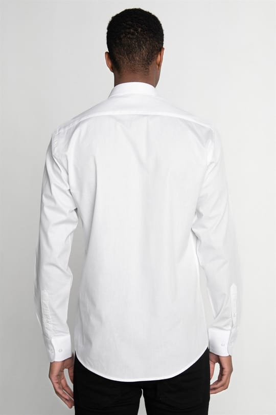 Modern Fit Uzun Kollu %100 Pamuk Armürlü Premium Erkek Beyaz Gömlek
