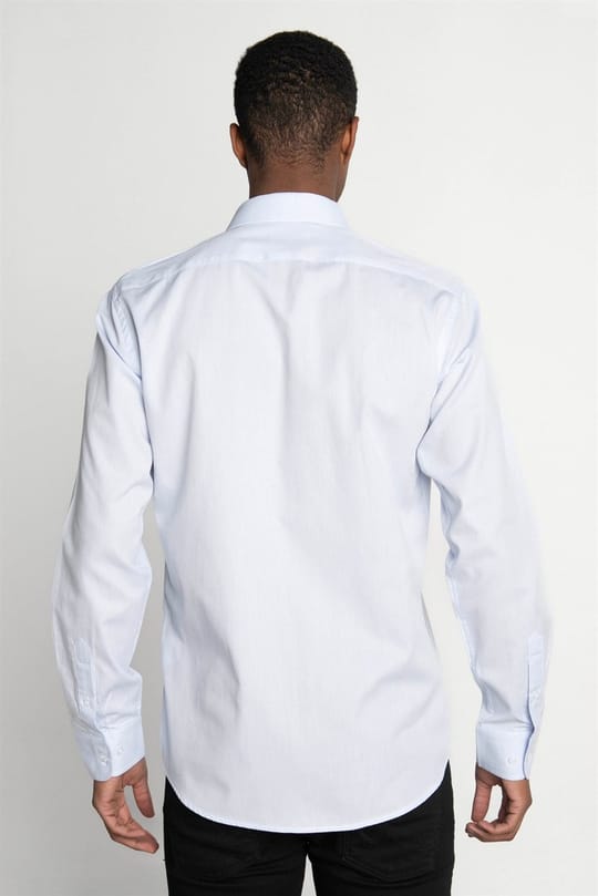 Modern Fit Uzun Kollu %100 Pamuk Armürlü Premium Erkek Mavi Gömlek