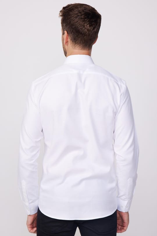 Modern Fit Uzun Kollu %100 Pamuk Armürlü Premium Erkek Beyaz Gömlek