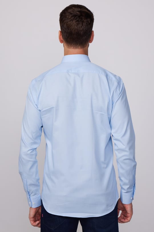 Modern Fit Uzun Kollu %100 Pamuk Armürlü Premium Erkek Mavi Gömlek