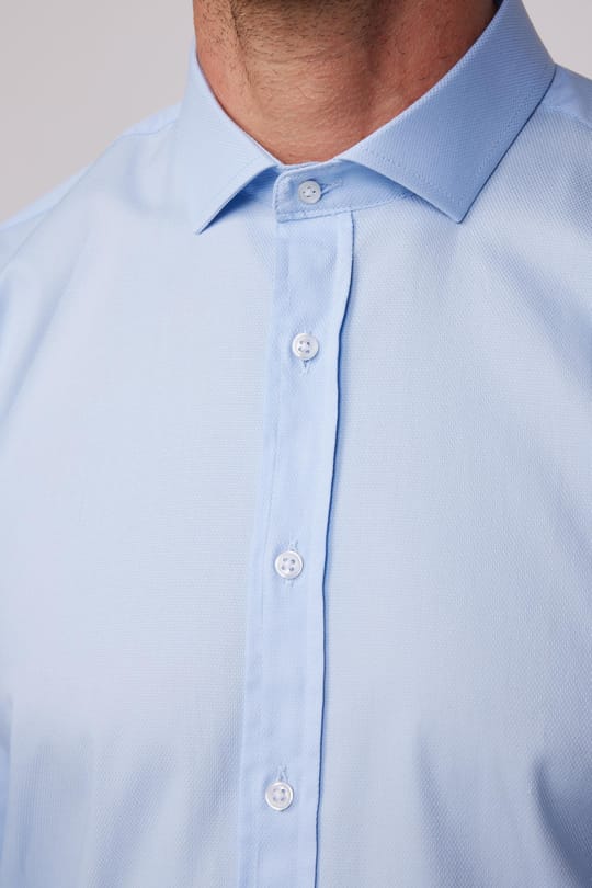 Modern Fit Uzun Kollu %100 Pamuk Armürlü Premium Erkek Mavi Gömlek