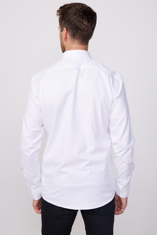 Modern Fit Uzun Kollu %100 Pamuk Armürlü Premium Erkek Beyaz Gömlek