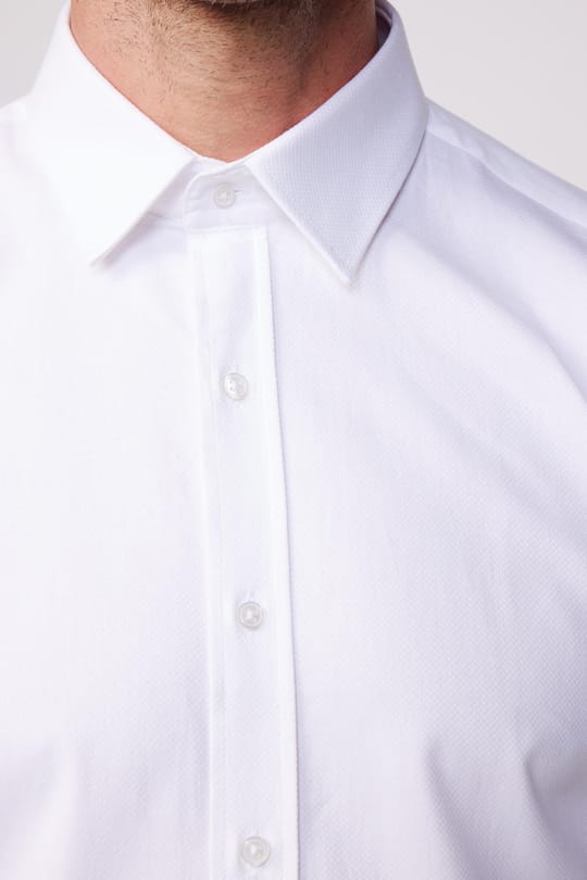 Modern Fit Uzun Kollu %100 Pamuk Armürlü Premium Erkek Beyaz Gömlek
