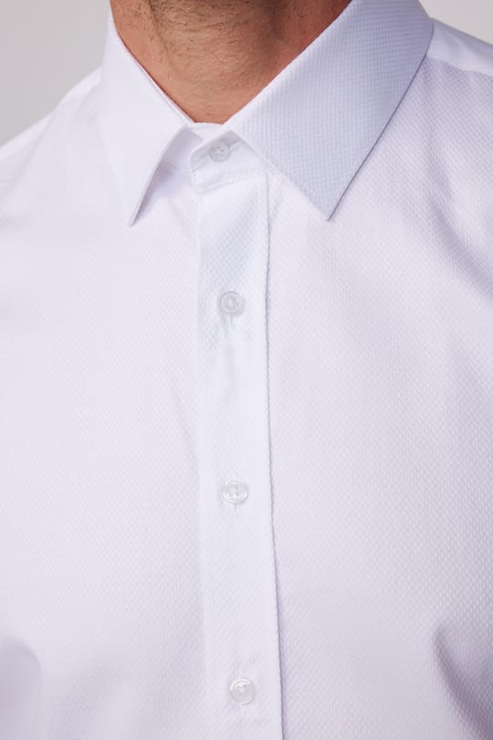 Modern Fit Uzun Kollu %100 Pamuk Armürlü Premium Erkek Beyaz Gömlek