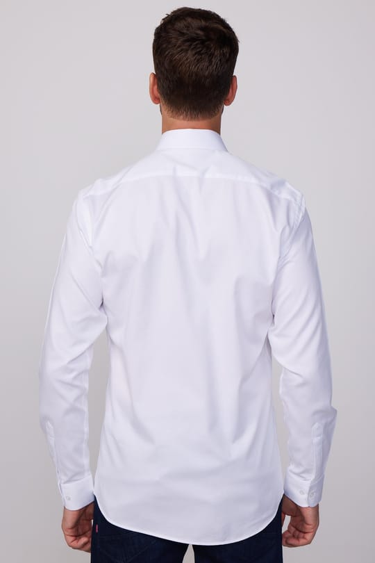 Modern Fit Uzun Kollu %100 Pamuk Armürlü Premium Erkek Beyaz Gömlek