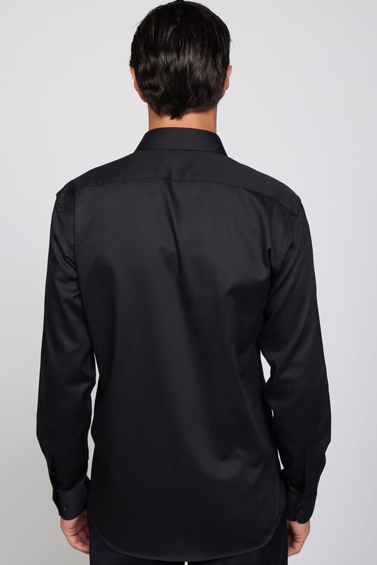 Modern Fit Uzun Kollu %100 Pamuk Armürlü Premium Siyah Erkek Gömlek