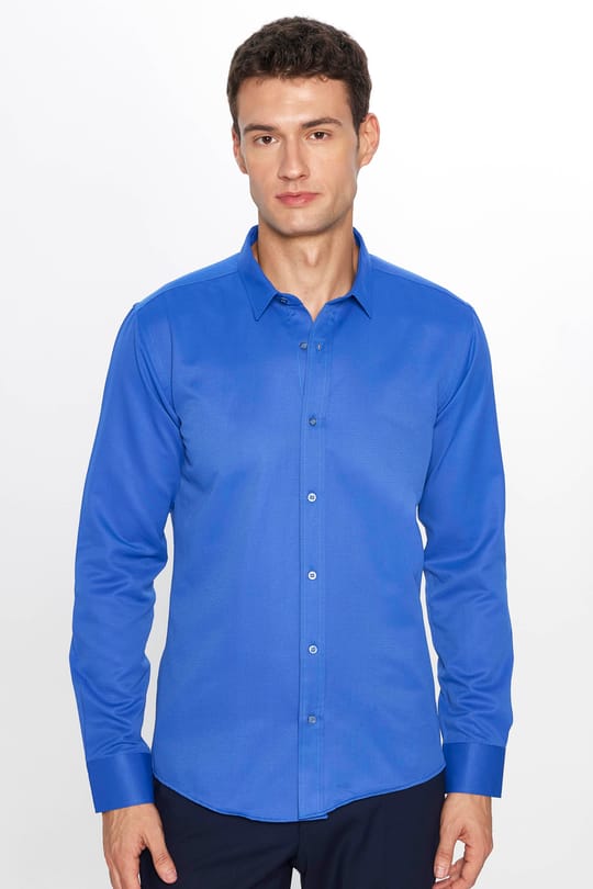Modern Slim Fit Pamuklu Kolay Ütü Armürlü Erkek Gömlek