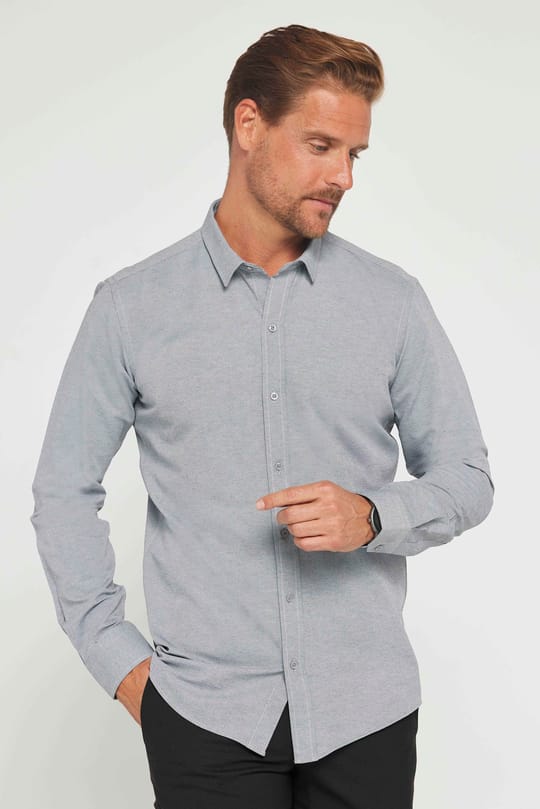 Modern Slim Fit Uzun Kollu Pamuklu Kolay Ütü Armürlü Gri Erkek Gömlek