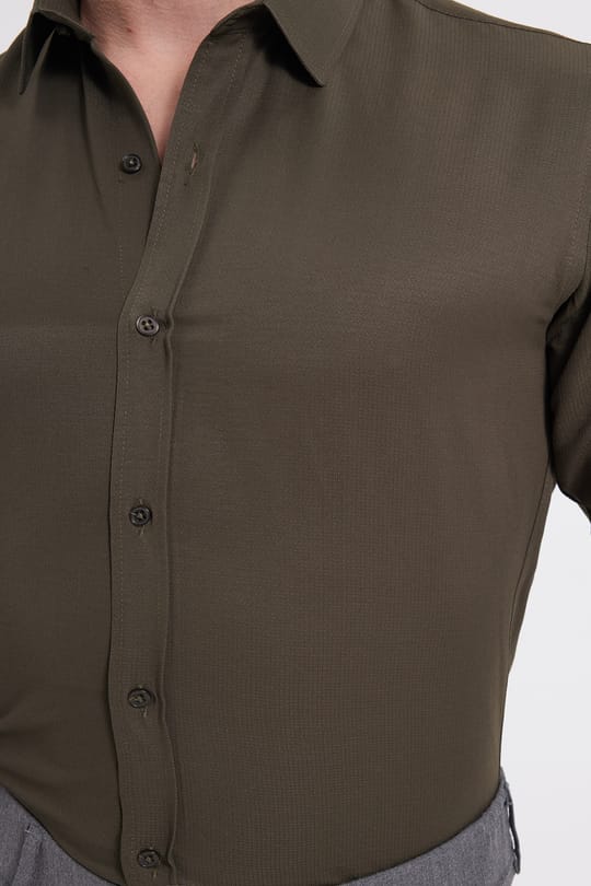 Modern Slim Fit Pamuklu Kolay Ütü Armürlü Erkek Gömlek