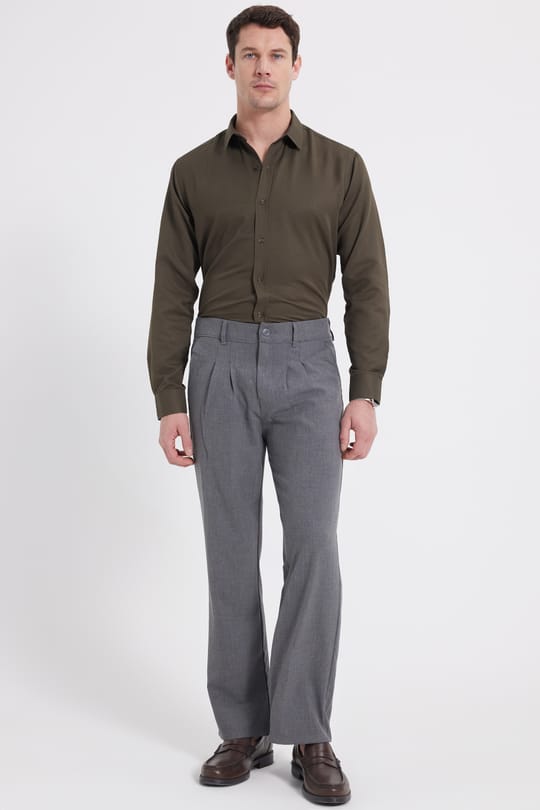 Modern Slim Fit Pamuklu Kolay Ütü Armürlü Erkek Gömlek