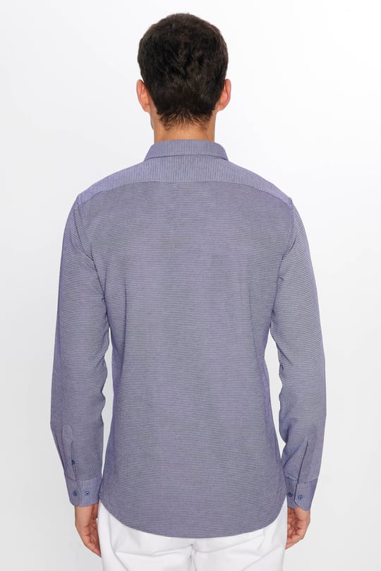 Modern Slim Fit Pamuklu Kolay Ütü Armürlü Erkek Gömlek