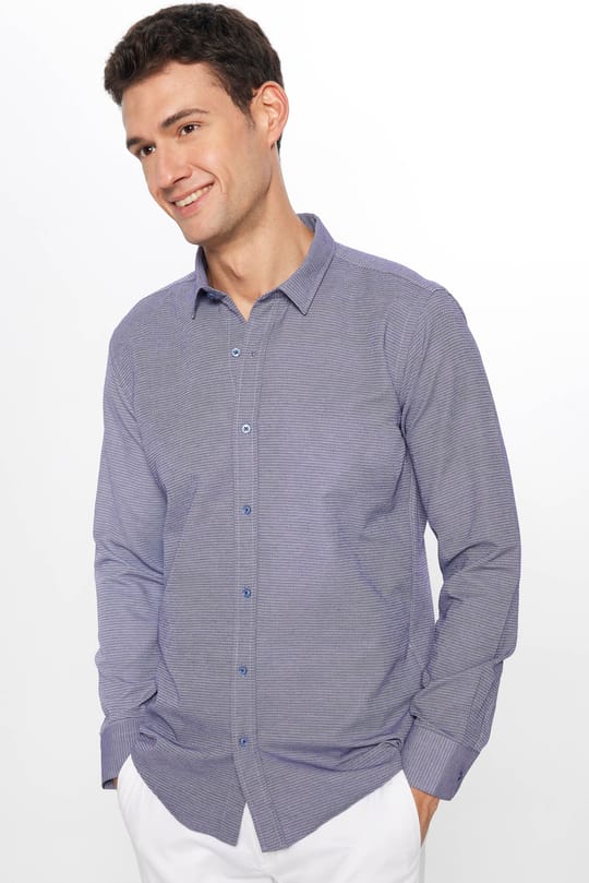 Modern Slim Fit Pamuklu Kolay Ütü Armürlü Erkek Gömlek