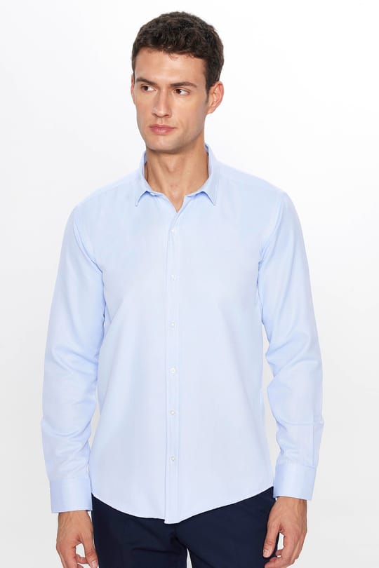 Modern Slim Fit Pamuklu Kolay Ütü Armürlü Erkek Gömlek