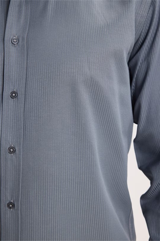Modern Slim Fit Uzun Kollu Pamuklu Kolay Ütü Armürlü Gri Erkek Gömlek