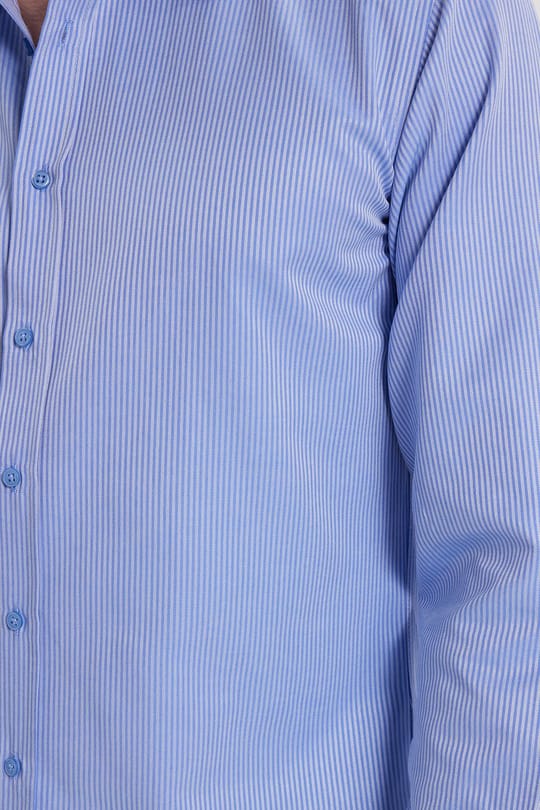 Modern Slim Fit Uzun Kollu Pamuklu Kolay Ütü Armürlü Saks Mavi Erkek Gömlek