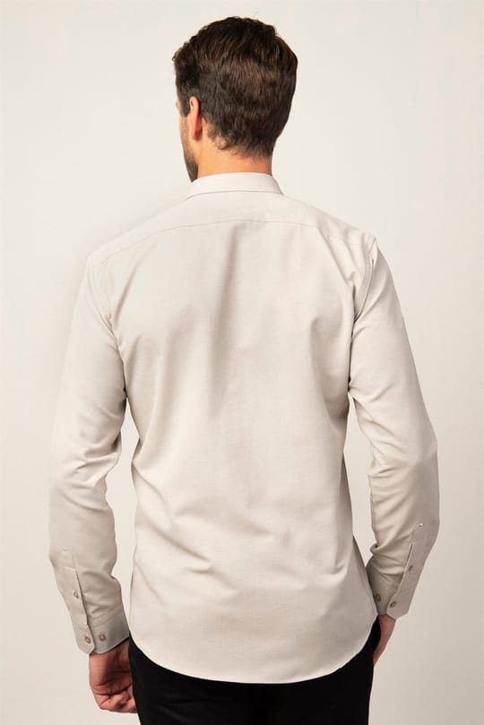 Modern Slim Fit Pamuklu Kolay Ütü Armürlü Erkek Gömlek