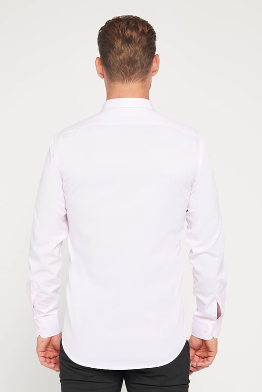 Modern Slim Fit Uzun Kollu Pamuklu Kolay Ütü Armürlü Pembe Erkek Gömlek