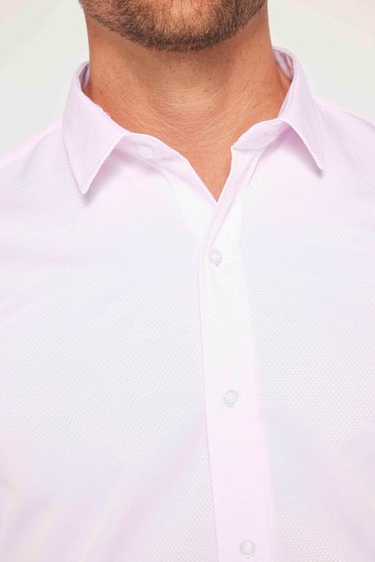 Modern Slim Fit Uzun Kollu Pamuklu Kolay Ütü Armürlü Pembe Erkek Gömlek