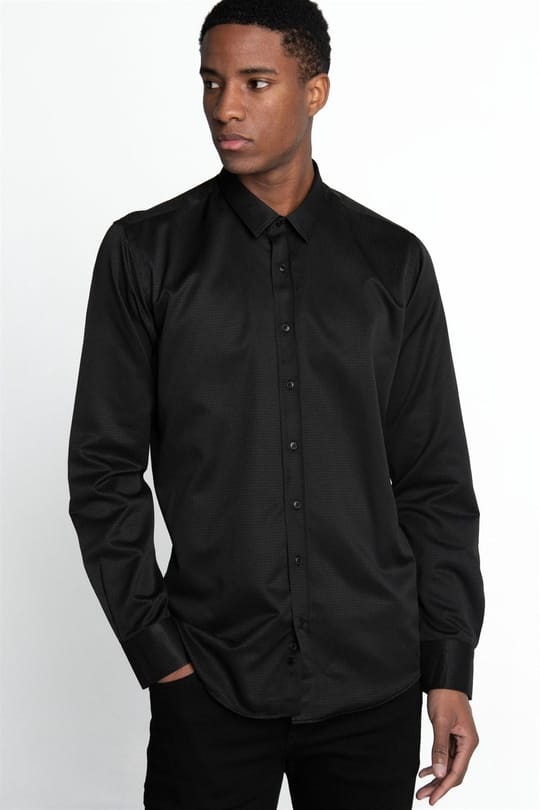 Modern Slim Fit Dar Kesim Pamuklu Kolay Ütülenebilir Armürlü Erkek Gömlek