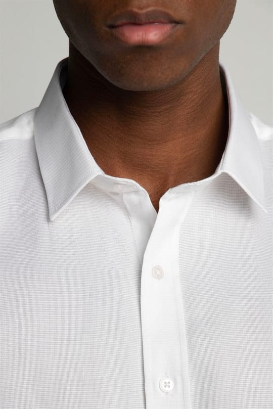 Modern Fit Uzun Kollu %100 Cotton Armürlü Premium Seri Erkek Beyaz Gömlek