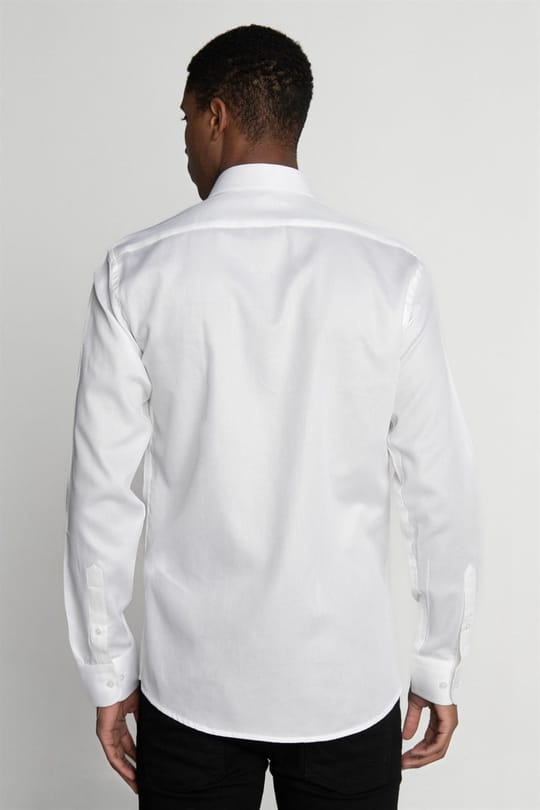 Modern Fit Uzun Kollu %100 Cotton Armürlü Premium Seri Erkek Beyaz Gömlek