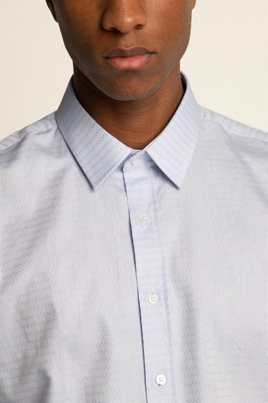 Modern Fit Uzun Kollu %100 Cotton Armürlü Premium Seri Erkek Mavi Gömlek