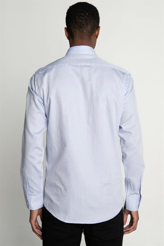 Modern Fit Uzun Kollu %100 Cotton Armürlü Premium Seri Erkek Mavi Gömlek