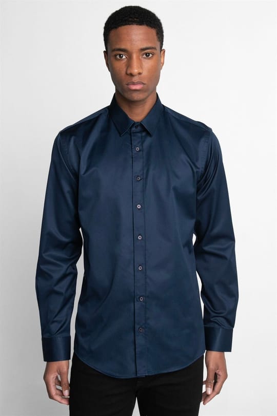 Modern Fit Uzun Kollu %100 Cotton Armürlü Premium Seri Erkek Lacivert Gömlek