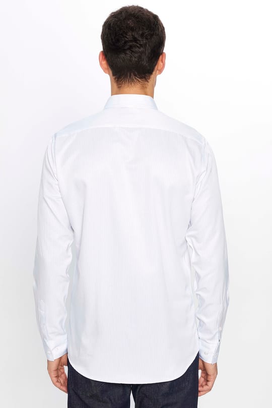 Erkek Modern Slim Fit Dar Kesim Uzun Kollu Pamuklu Çizgili 4 Mevsim İtalyan Yaka Gömlek