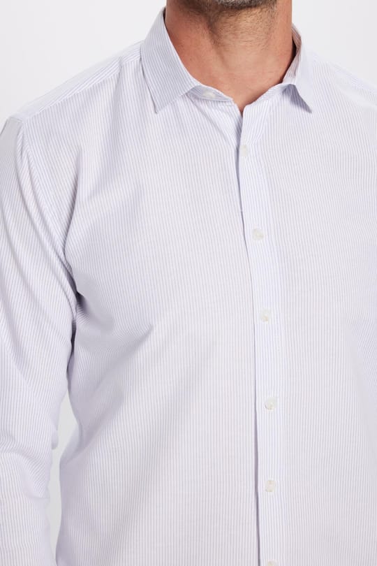 Erkek Modern Slim Fit Dar Kesim Uzun Kollu Pamuklu Çizgili 4 Mevsim İtalyan Yaka Gömlek