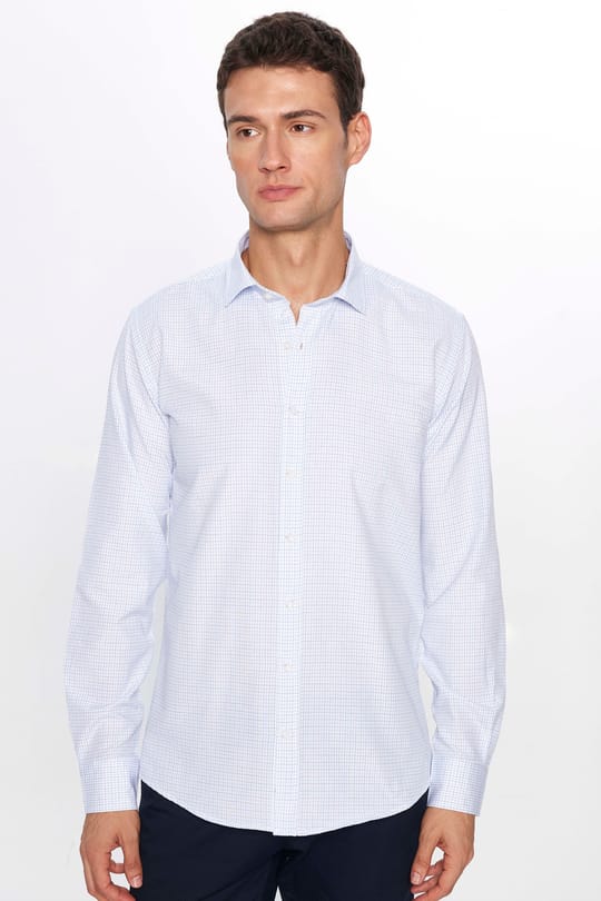 Erkek Modern Slim Fit Dar Kesim Uzun Kollu Pamuklu Çizgili 4 Mevsim İtalyan Yaka Gömlek