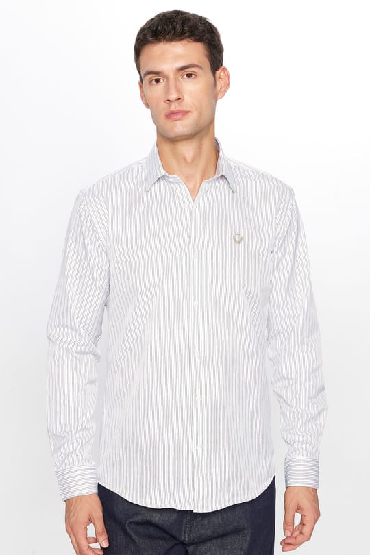 Erkek Modern Slim Fit Dar Kesim Uzun Kollu Pamuklu Çizgili Gömlek