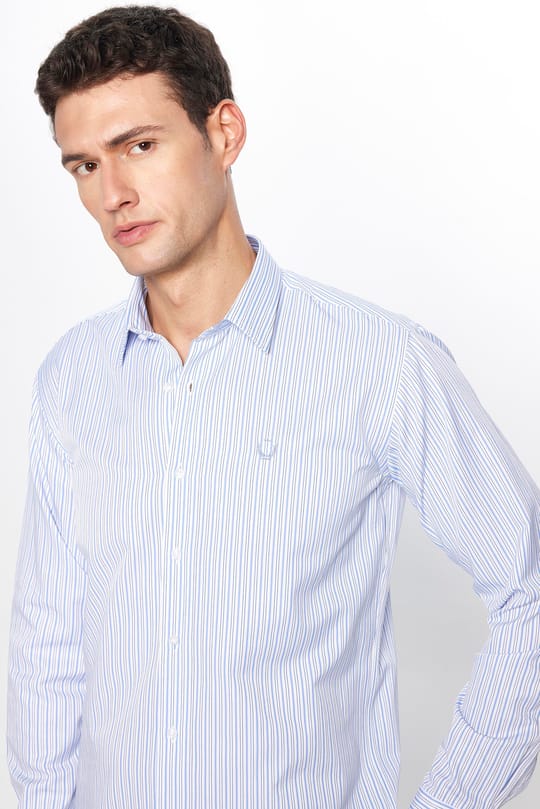 Erkek Modern Slim Fit Dar Kesim Uzun Kollu Pamuklu Çizgili Gömlek