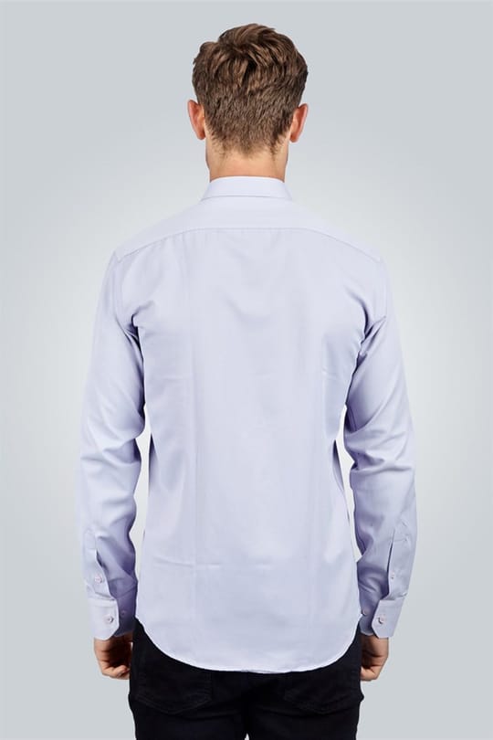 Modern Slim Fit Uzun Kollu Düz Erkek Lila Gömlek