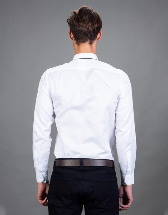 Modern Slim Fit Uzun Kollu Pamuklu Kolay Ütü Armürlü Erkek Beyaz Gömlek