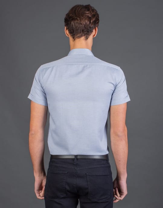 Modern Slim Fit Kısa Kollu Armürlü Erkek Mavi Gömlek