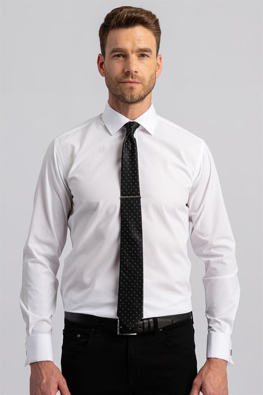 Modern Slim Fit Uzun Kollu Çift Manşet Erkek Beyaz Gömlek