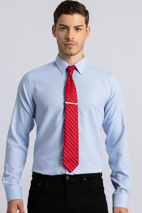 Modern Slim Fit Uzun Kollu Pamuklu Kolay Ütü Armürlü Erkek Mavi Gömlek
