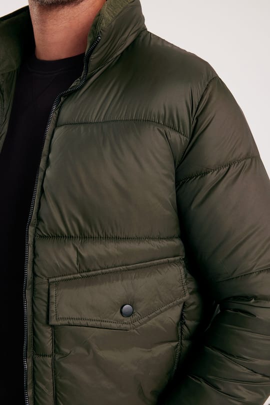 Erkek Regular Fit Klasik Kesim Çift Cepli Lastikli Sıcak Tutan Dik Yaka Haki Mont